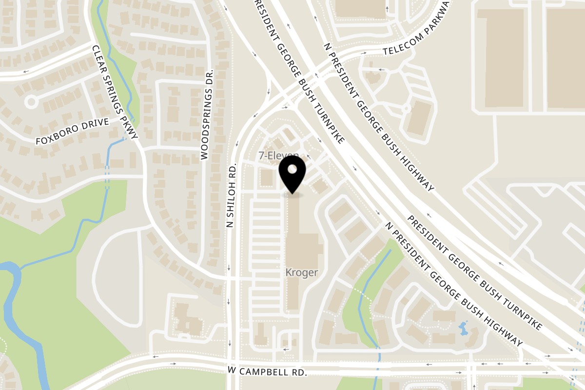 Map showing the location of Tandoori Flame on 6850 N Shiloh Rd suite X in Garland